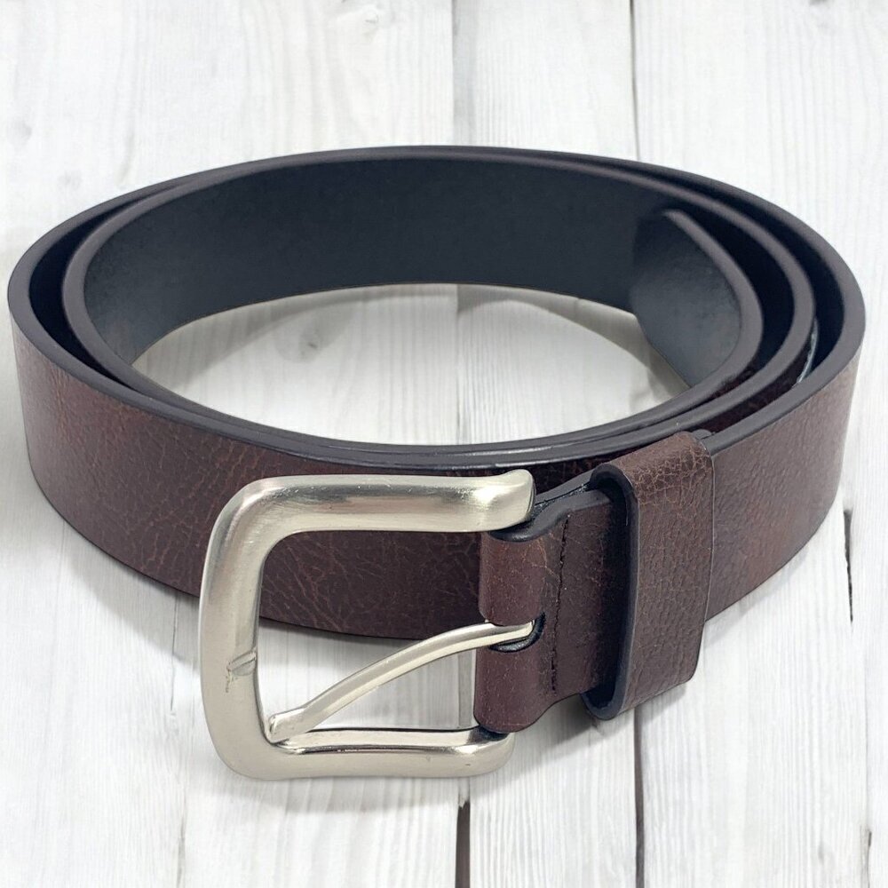 Bass Mens Genuine Leather Belt Brown With Brushed Silver Buckle Sz XL 5127 13